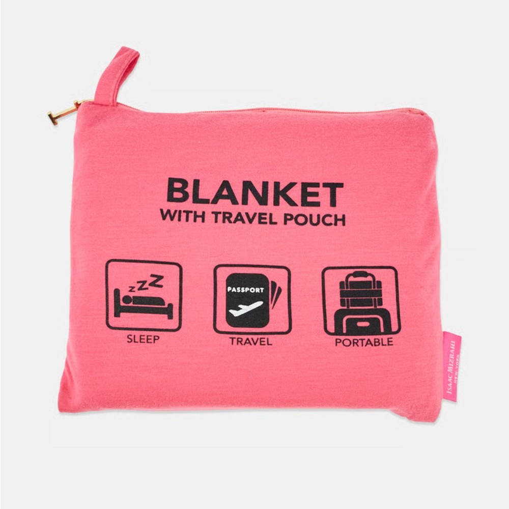 Isaac Mizrahi Pinkโ Travel Blanket with Pouch